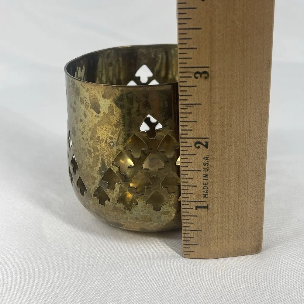 Vintage Solid Brass Basket & Votive Holders Set India Tea Light Candleholders